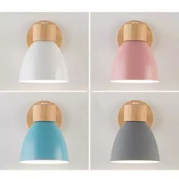 Светодиодный настенный светильник Nordic с выключателем, современный железный настенный светильник E27, деревянная основа для спальни, гостиной, домашнего декора, светильник Macaroon Led S белый