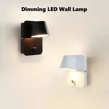 Светодиодный настенный светильник с регулировкой яркости и поворотным выключателем на 350 градусов, прикроватный светильник для спальни, алюминиевое внутреннее бра Warm White (2700-3500K)