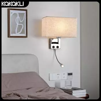 Светодиодный настенный светильник Современный квадратный тканевый светильник E27 с выключателем, светодиодный светильник для чтения, спальня, прикроватная тумбочка, кабинет, внутреннее декоративное освещение