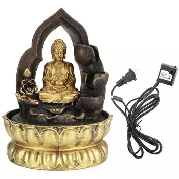 Светодиодный настольный фонтан из смолы с водным фонтаном, украшения для медитации, статуя Будды, дом
