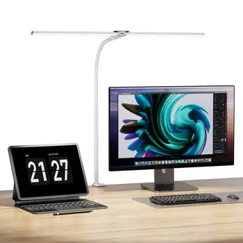 Светодиодный настольный зажим Wobane с двумя лампами, плавный 5-уровневый цвет Ra85, удобный для установки на столе, независимый от угла наклона, легкий непрямой монитор, сертифицированный PSE для ПК