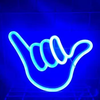 Светодиодный неоновый свет Креативная форма Работает от батареи Высокая яркость Гладкий край Защита глаз Палец Светодиодная неоновая вывеска Лампа Украшение вечеринки Товары для вечеринок синий