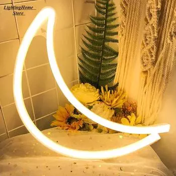 Светодиодный неоновый светильник Moon, настенный светильник с питанием от USB, неоновая вывеска, настенная вывеска для спальни, детской комнаты, гостиной, рождественской вечеринки, украшения для дома