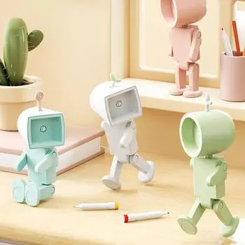 Светодиодный ночник-астронавт, магнитный, мини, креативный, настольная лампа, регулируемый угол наклона, ночник-робот, лампа для спальни, атмосфера для детей, малышей Round белый