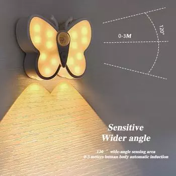 Светодиодный ночник-бабочка с регулируемой яркостью, USB-зарядка, беспроводной датчик движения