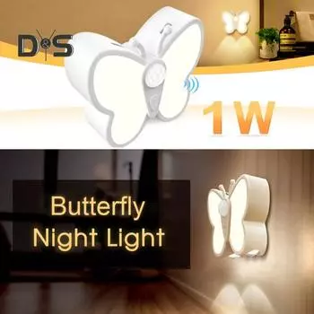 Светодиодный ночник-бабочка с регулируемой яркостью, перезаряжаемый через USB, умный датчик движения, беспроводной ночник, прикроватная лампа Buttefly