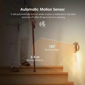 Светодиодный ночник из дерева, беспроводной USB-светильник Type-c, настенный светильник для кухонного шкафа, светильник для гардероба, домашний светильник для перемещения, прикроватное освещение 1pcs