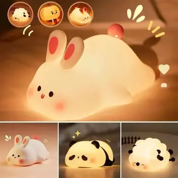 Светодиодный ночник, милая овца, панда, кролик, силиконовая лампа, перезаряжаемая от USB, прикроватная тумбочка, детский ночник, подарок на день рождения