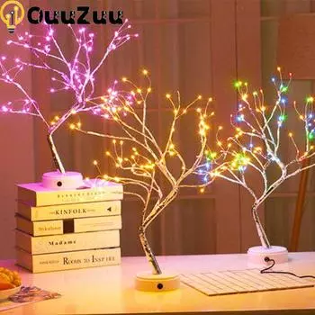 Светодиодный ночник, мини-Рождественская елка, гирлянда из медной проволоки, лампа для детей, украшение для дома, спальни, Декор, сказочный свет, питание от USB белый