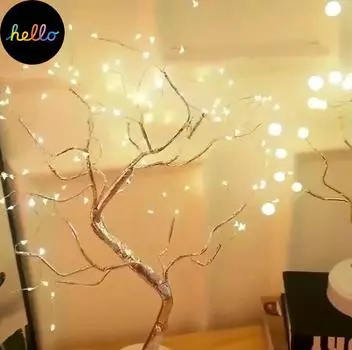 Светодиодный ночник Мини Рождественская елка Медная проволока Гирлянда Лампа для дома Детская спальня Декор Гирлянда Светильник Праздничное освещение 36 peals теплый белый