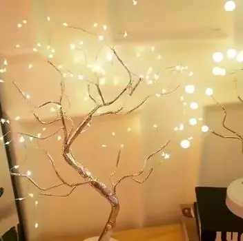 Светодиодный ночник Мини Рождественская елка Медная проволока Гирлянда Лампа для дома Детская спальня Декор Гирлянда Светильник Праздничное освещение 36 peals теплый белый