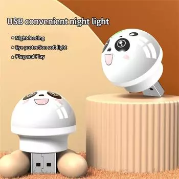 Светодиодный ночник, многофункциональный USB-зарядный светодиодный светильник с мультяшным выражением лица, панда, ночник для защиты глаз, декоративная лампа для чтения