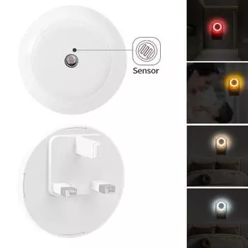 Светодиодный ночник Plug and Play Без мерцания Автоматическое включение/выключение Супер яркое небликующее освещение Компактное управление с помощью датчика освещенности Круглая светодиодная лампа Товары для дома UK Plug теплый белый