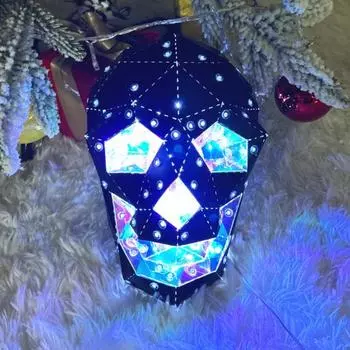 Светодиодный ночник-призрак на Хэллоуин, жуткий 3D-светильник в форме полигонального черепа, светящийся скелет ручной работы