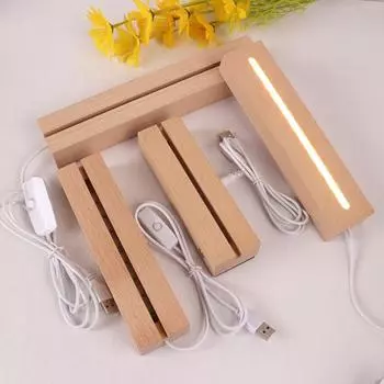 Светодиодный ночник, прямоугольный дисплей, подставка из искусственного кристалла, деревянная подсветка, подставка, зарядка через USB, ночник, домашний декор S Warm light