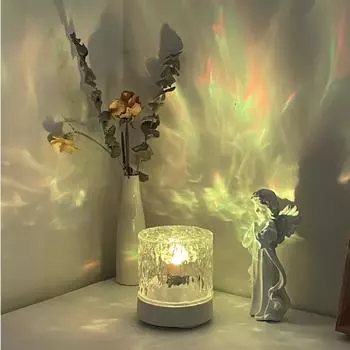 Светодиодный ночник с эффектом водной ряби, 16 цветов, RGB, затемнение, зарядка типа C, несколько режимов, акриловое покрытие, украшение для спальни