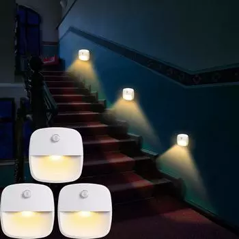 Светодиодный ночник с датчиком движения, беспроводная лампа для шкафа, шкафа, гардероба, лампа под подсветкой для кухни, спальни WHITE