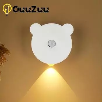 Светодиодный ночник с датчиком движения человека, PIR-сенсор движения, настенный светильник, перезаряжаемый через USB, шкаф, коридор, лестница, кухонный светильник холодный белый