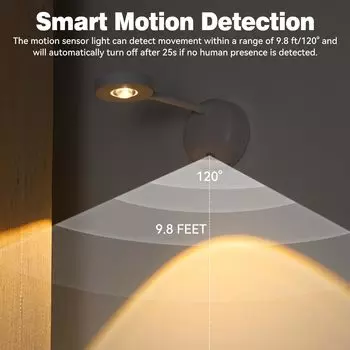 Светодиодный ночник с датчиком движения, перезаряжаемый настенный светильник, регулируемая яркость, 3 цвета, вращение на 360°, беспроводной настенный светильник для спальни