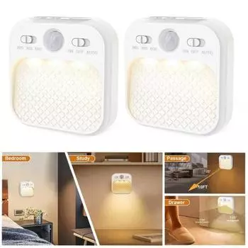 Светодиодный ночник с датчиком движения, широкий угол обзора, мягкое свечение, автоматическое включение/выключение, перезаряжаемый USB-ночник с 3 режимами белый