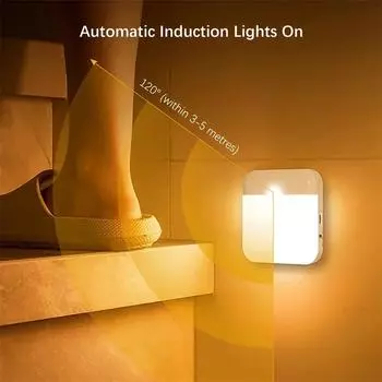 Светодиодный ночник с датчиком движения USB, квадратный заряжаемый светильник для спальни, кухни, лестницы, прихожей, шкафа, освещения шкафа белый