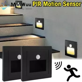 Светодиодный ночник с датчиком, интеллектуальный настенный светильник, встраиваемый контроль + PIR-светильник для лестницы, стремянки, спальни White light белый