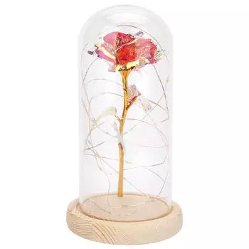 Светодиодный ночник с деревянной основой и красивой розой на День святого Валентина, рождественский подарок, розовый розовый