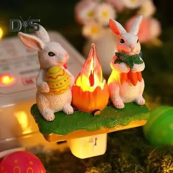 Светодиодный ночник со статуей кролика, мягкий свет, без мерцания, очаровательный прикроватный светильник в виде кролика, пасхальное украшение B
