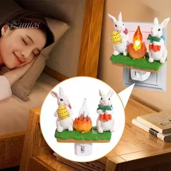 Светодиодный ночник со статуей кролика, мягкий свет, без мерцания, очаровательный прикроватный светильник в виде кролика, пасхальное украшение B