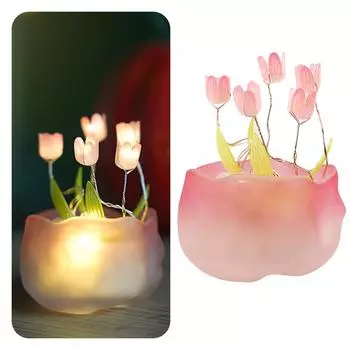 Светодиодный ночник-тюльпан, сделай сам, атмосфера, лампа, розовый/белый/синий, тыква, чашка, подарки, лампы на батарейках, день рождения, стол с ночником для дома Pink-5Pcs Flowers