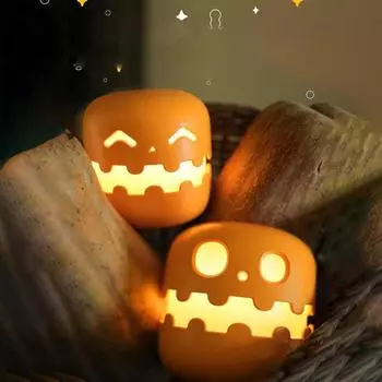 Светодиодный ночник в виде тыквы на Хэллоуин с автоматическим таймером выключения, регулируемой яркостью, перезаряжаемый через USB, ночник-ночник
