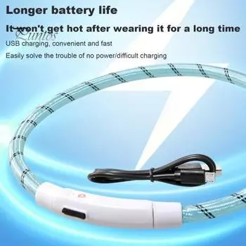 Светодиодный ошейник для собак, USB перезаряжаемый, водонепроницаемый, с подсветкой, ошейник для домашних животных для ночных прогулок, обучение правилам безопасности, регулируемые блестящие ошейники для маленьких и средних собак белый