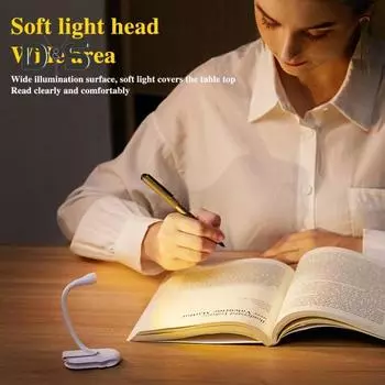 Светодиодный перезаряжаемый светильник для чтения, вращающийся на 360 градусов, мини-лампа для чтения с зажимом, портативный ночник для чтения в постели, путешествий в машине 3W белый