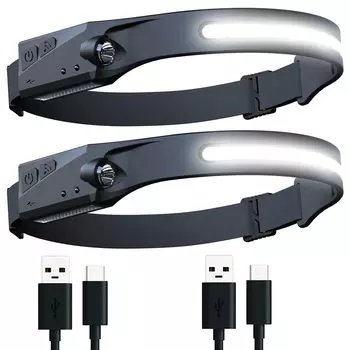 Светодиодный перезаряжаемый USB светодиодный налобный фонарь с двумя источниками света, 5 режимов освещения, 50 г, сверхлегкий, с высокой яркостью, уличный налобный фонарь IPX4