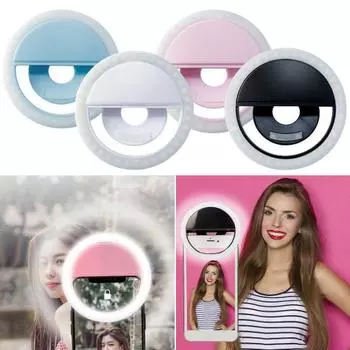 Светодиодный перезаряжаемый заполняющий свет для селфи, кольцевой зажим, круглый светильник Beauty 3, портативный противоскользящий B розовый