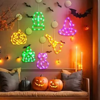 Светодиодный подвесной светильник для окна на Хэллоуин, низкое энергопотребление, питание от батареи, простой в установке, светильник для окна в виде тыквы, жуткий декор D