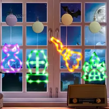 Светодиодный подвесной светильник для окна на Хэллоуин, низкое энергопотребление, питание от батареи, простой в установке, светильник для окна в виде тыквы, жуткий декор D