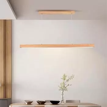 Светодиодный подвесной светильник из скандинавского дерева, простая потолочная люстра с регулируемой яркостью, для столовой, кухни, длиннополосный подвесной светильник Warm White NO Dim