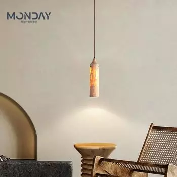 Светодиодный подвесной светильник из желтого камня и травертина, люстра на тумбочке, небольшой круглый светильник для спальни в скандинавском стиле, креативное подвесное освещение
