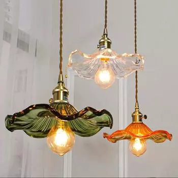 Светодиодный подвесной светильник Nordic Sederhana Perlengkapan Kamar Tidur Ruang Tamu Bar Berwarna-warni Kaca Lam Gantung Copper Lantern 4W красный