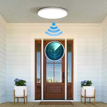 Светодиодный потолочный светильник для ванной комнаты, автоматический радар, датчик движения, гараж, чердачные двери, коридор, верхняя лампа, индукционное освещение, умный потолок 20W 26cm&Cold White белый