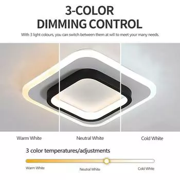 Светодиодный потолочный светильник, квадратное освещение IRALAN, современный акриловый светильник для детской спальни, кухни, коридора, освещение, украшение Three-Color Dimming чёрный