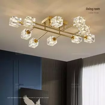 Светодиодный потолочный светильник Nordic Luxury All-Copper с хрустальным дизайном для спальни или столовой Warm white (other colors optional)