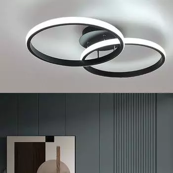 Светодиодный потолочный светильник, современный потолочный светильник мощностью 36 Вт, светодиодные люстры с двойным кольцом 6000K, черные акриловые потолочные светильники