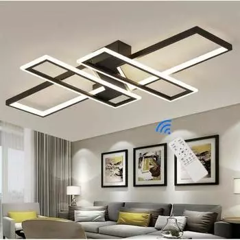 Светодиодный потолочный светильник Современный прямоугольный дизайн, бра с абажуром Спальня Гостиная Кухня Столовая С регулируемой яркостью и дистанционным управлением, 90 см