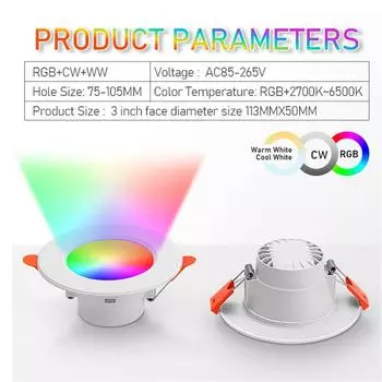 Светодиодный потолочный светильник TUYA Smart Life с точечным затемнением, Bluetooth-лампа, 10 Вт, RGB, смена, теплый, холодный свет, работает с Alexa Google Home
