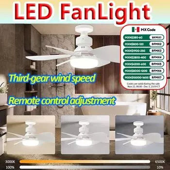 Светодиодный потолочный вентилятор с розеткой 30 Вт и подсветкой, потолочные вентиляторы с подсветкой и пультом дистанционного управления, для спальни/гаража/кухни
