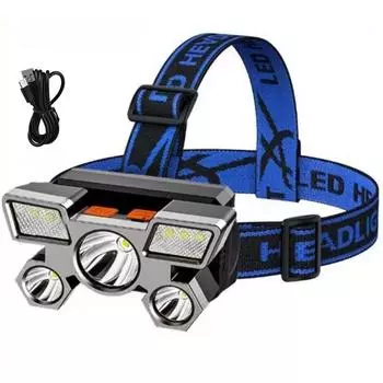 Светодиодный пятиголовый мощный фонарь с USB-зарядкой, небольшой фонарик для наружного использования, горнодобывающая лампа золотой