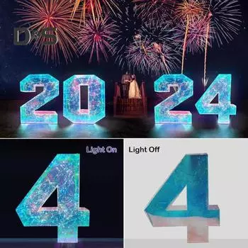 Светодиодный призматический переливающийся цифровой знак, красочные светящиеся цифровые буквы для домашнего офиса, общежития, дня рождения, рождественской вечеринки, украшения 40cm 5