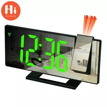 Светодиодный проекционный будильник, цифровые часы с зарядным устройством, 18 см, большое зеркало, светодиодный дисплей, будильник, автоматический диммер, домашний декор